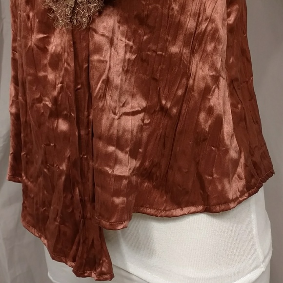 Odille Silk & Velvet Blouse Feminine Top Copper 8M - Picture 4 of 8